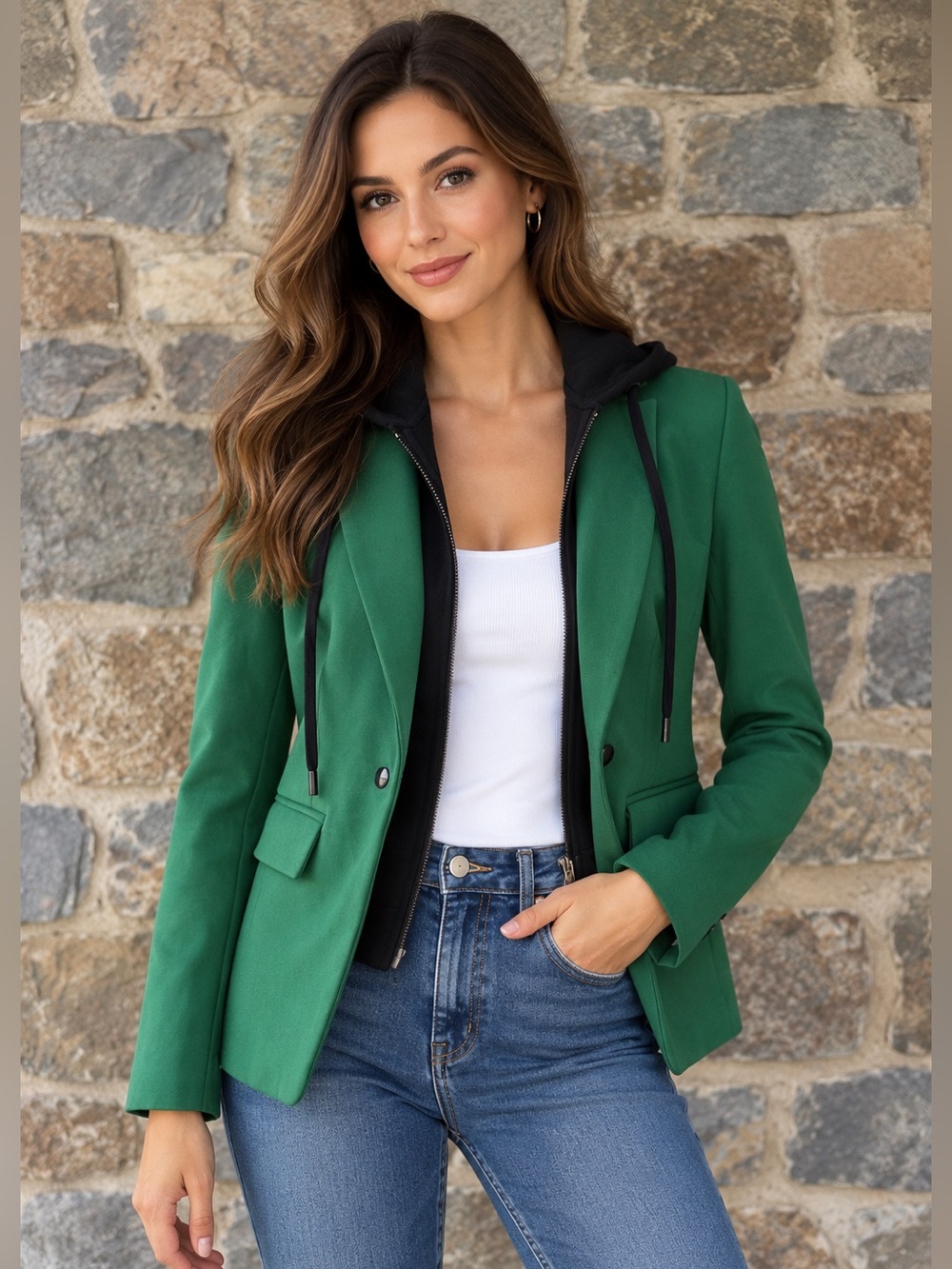 NWOT Central Park West Green Hooded Dickey Blazer XS